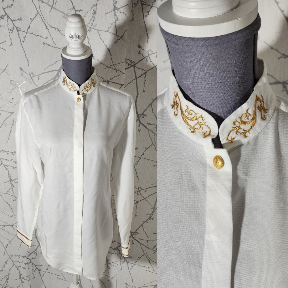 Mondi The Company White & Gold Embroidered Mandarin Collar Tunic